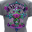 2026 Ladies Sturgis Motorcycle Rally Cross de Lis Gray Short Sleeve V-Neck T-Shirt - SPL1940