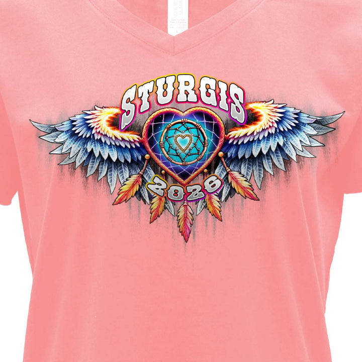 2026 Ladies Sturgis Motorcycle Rally Dream Catcher Pink Short Sleeve T-Shirt - SPL1952