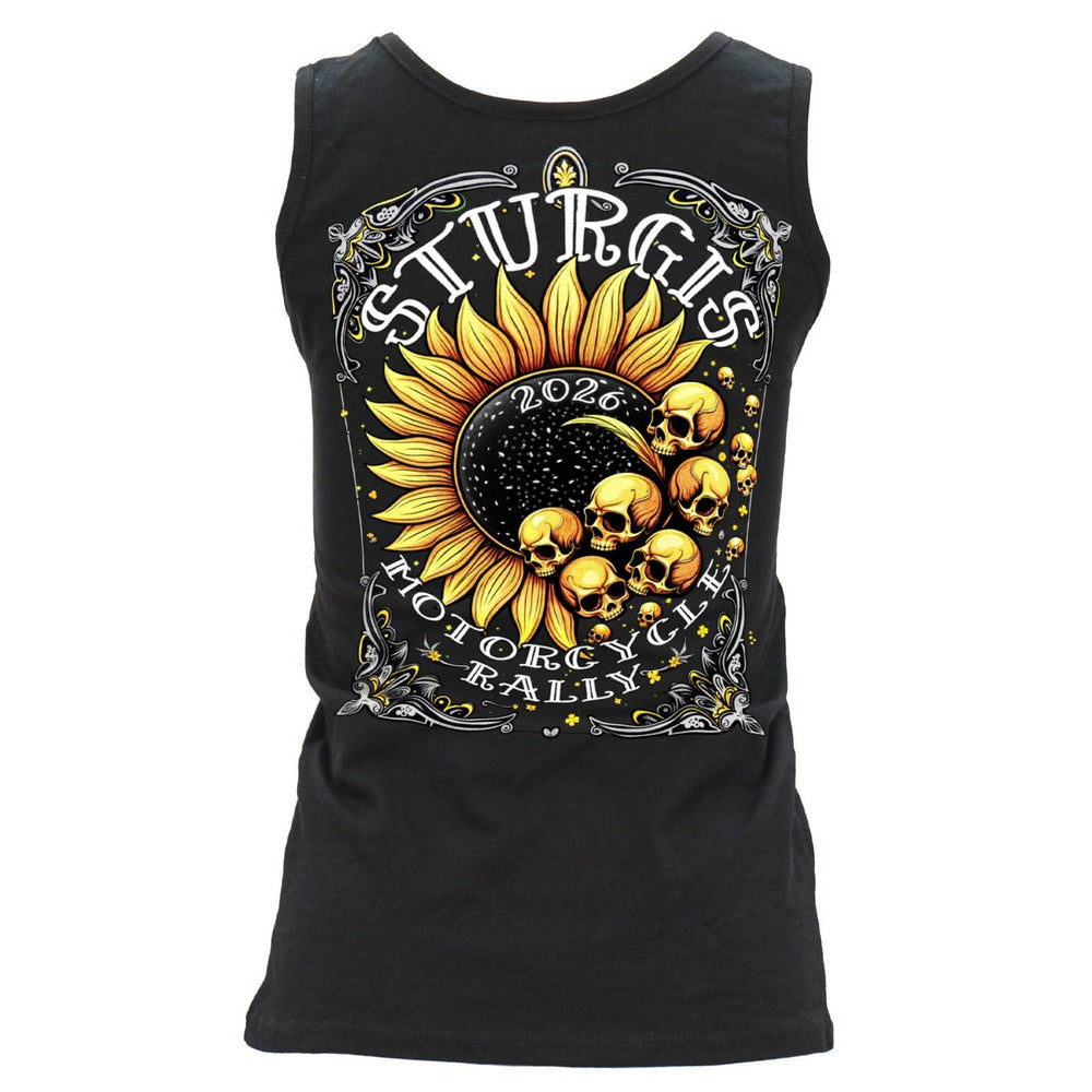 2026 Ladies Sturgis Motorcycle Rally Cosmic Sunflower Black Tank Top - SPL2900