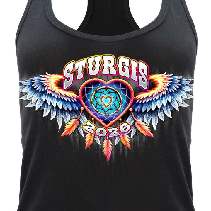 2026 Ladies Sturgis Motorcycle Rally Dream Catcher Black Racer Back Tank Top - SPL2901
