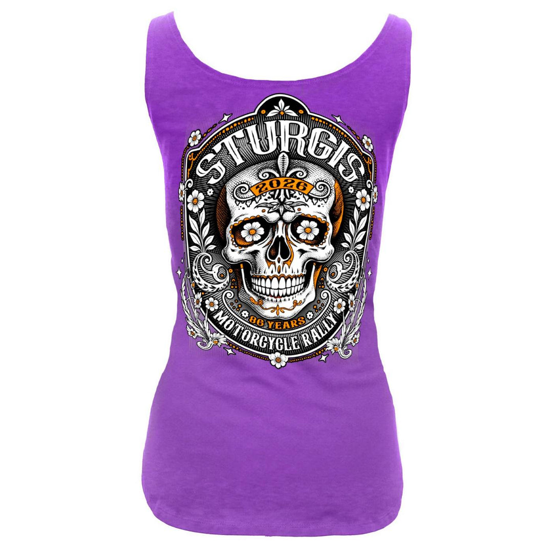 2026 Ladies Sturgis Motorcycle Rally Sugar Skull ORANGE Tank Top - SPL2905