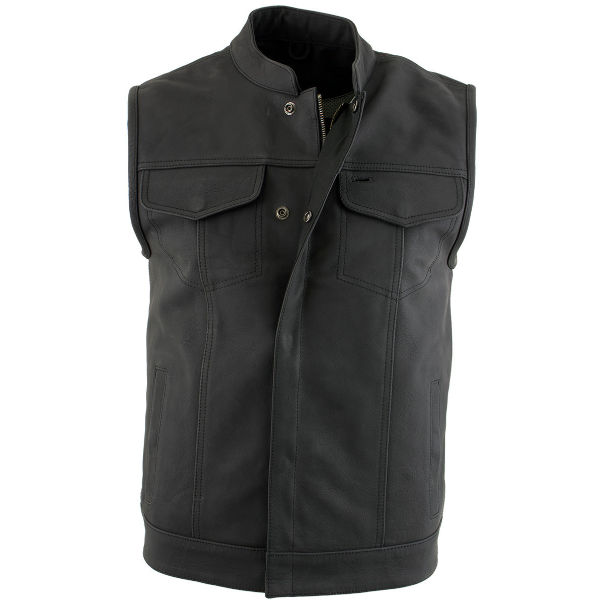 Milwaukee Leather Men's Barrage Flat Black Leather Motorcycle Club Style Vest - LKM3790