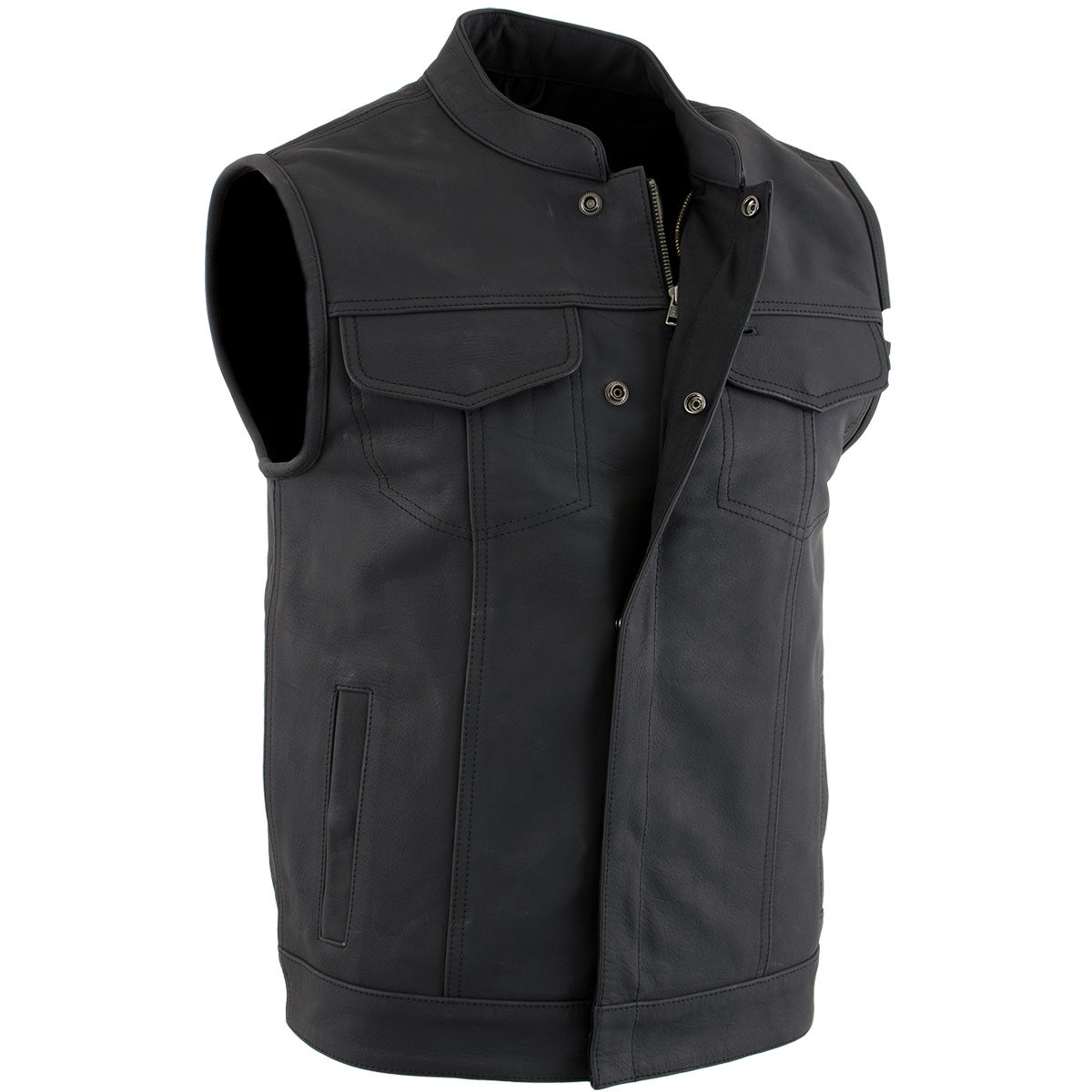Milwaukee Leather Men's Barrage Flat Black Leather Motorcycle Club Style Vest - LKM3790