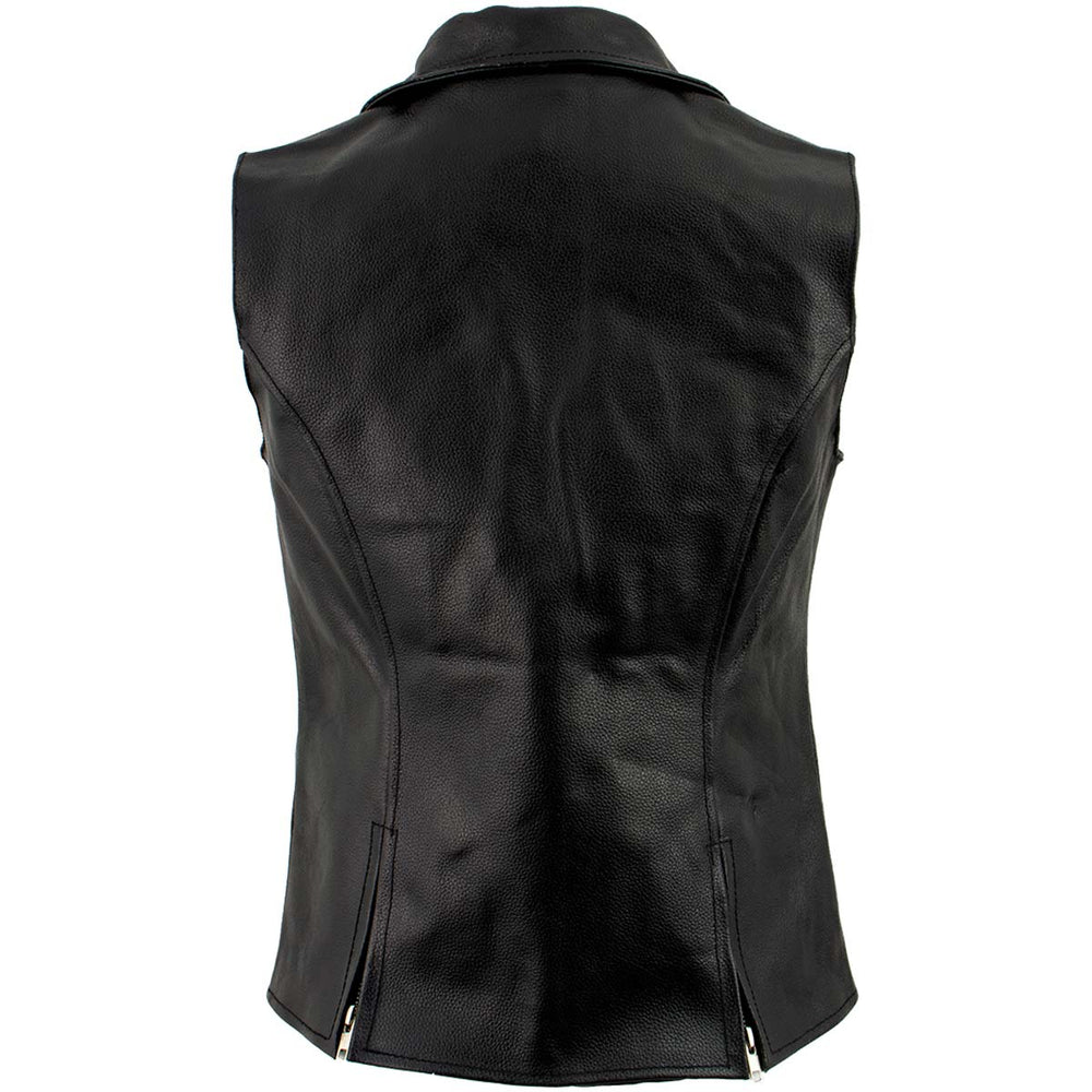 Ladies XS773 Black Zippered M/C Lapel Leather Vest