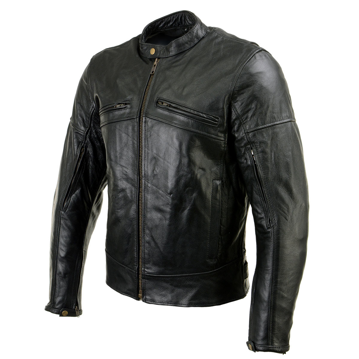 Milwaukee Leather Men's Black Leather CE Armored Biker Jacket, LKM17015